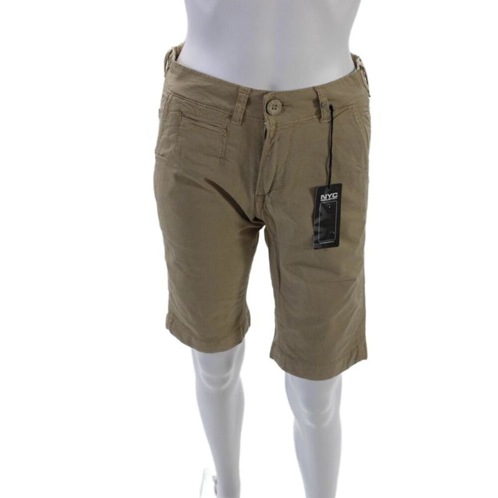 NYC Industry Womens Cotton Mid-Rise Five Pocket Knee Length Shorts Tan Size 26